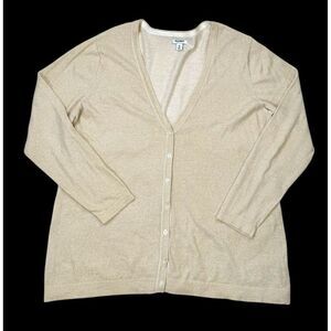 Old Navy Women's Sz XXL Beige Gold Shimmer Shiny Long Sleeve Cardigan Holiday